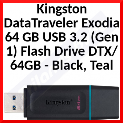Kingston DataTraveler Exodia 64 GB USB 3.2 (Gen 1) Flash Drive DTX/64GB - Black, Teal